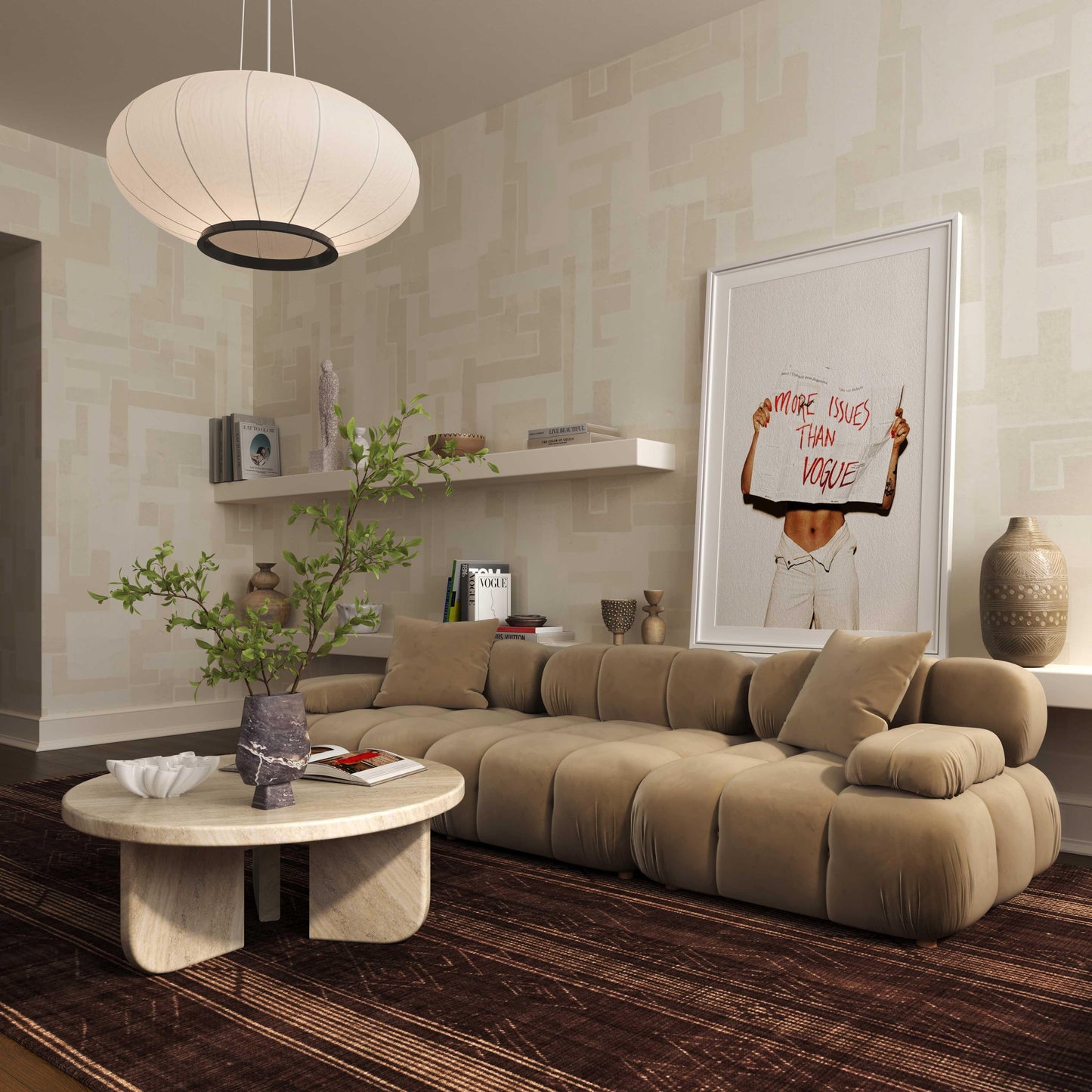 Canapé modulable en velours Solace Camel