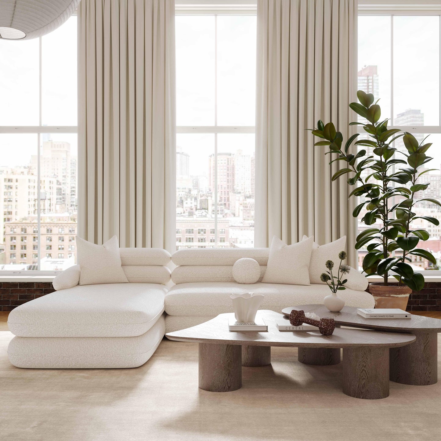 Canapé d'angle modulaire Niko Cream Boucle LAF